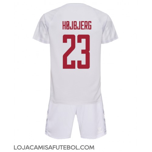 Camisa de Futebol Dinamarca Pierre-Emile Hojbjerg #23 Equipamento Secundário Infantil Mundo 2022 Manga Curta (+ Calças curtas)